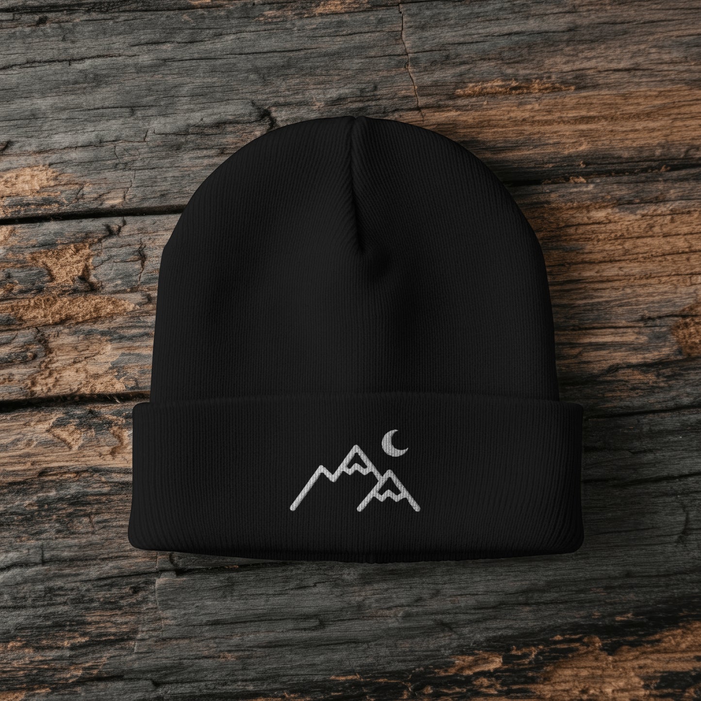Minimal Mountain & Moon Beanie